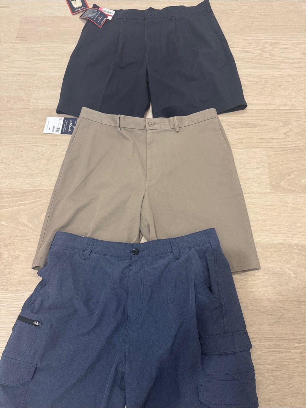 Men's Black, Khaki & Navy Performance Shorts 3 Pack-Waist 38
